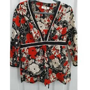CATO Top Blouse Long Sleeve VNeck Floral 18/20W Black Red White